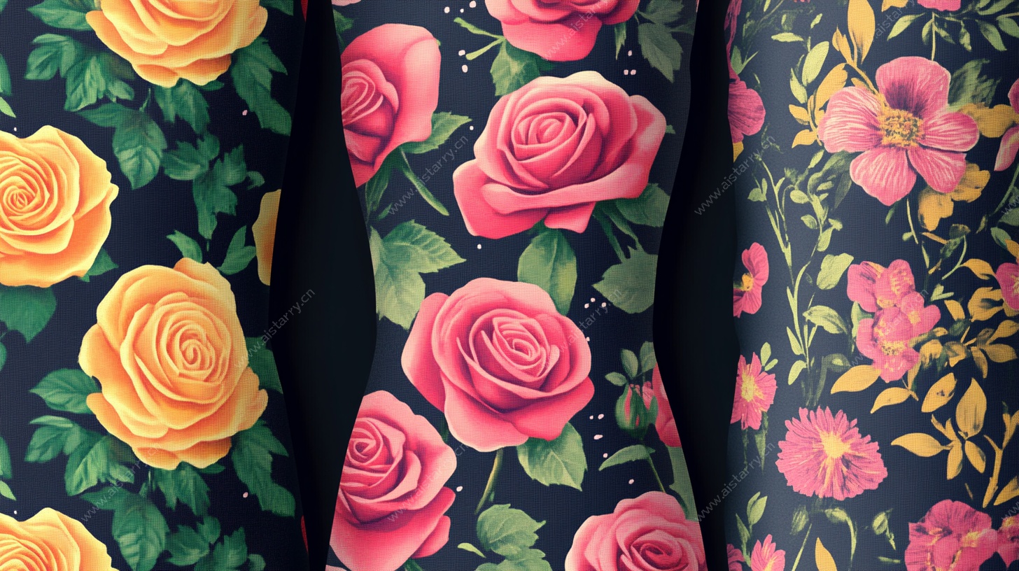 多彩花卉图案布料展示