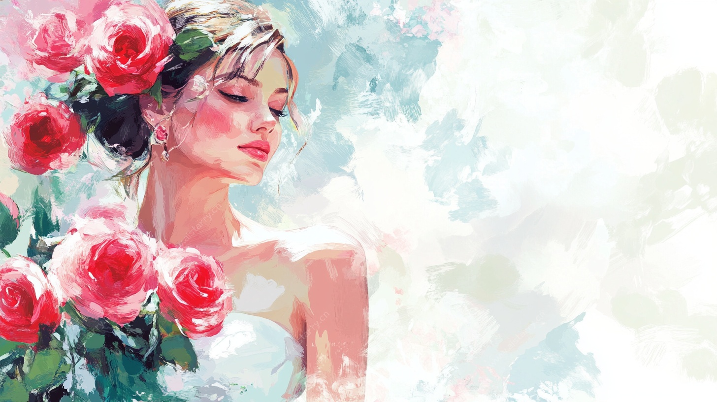 浪漫玫瑰少女插画