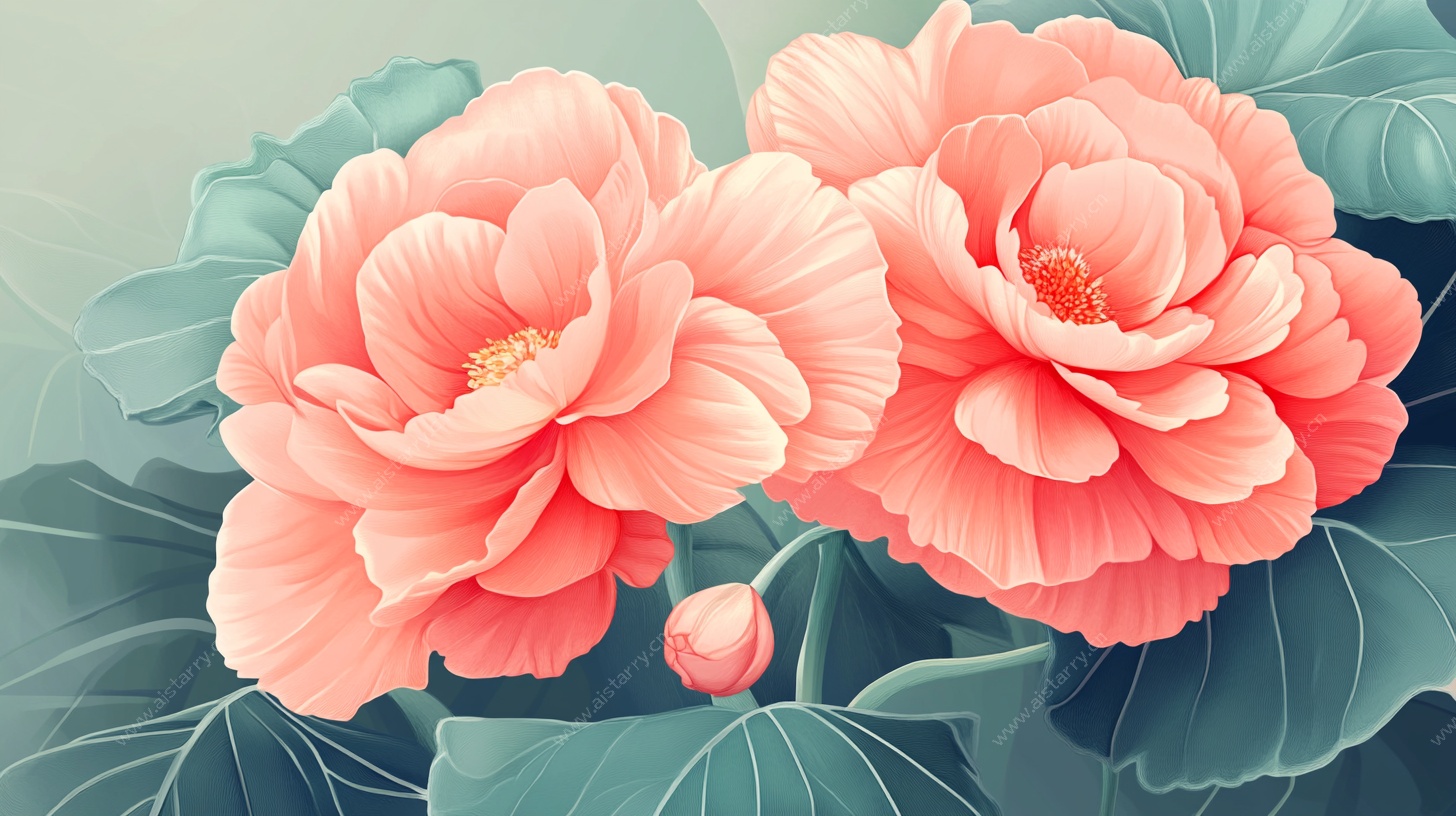 两朵娇艳盛开的粉色花卉