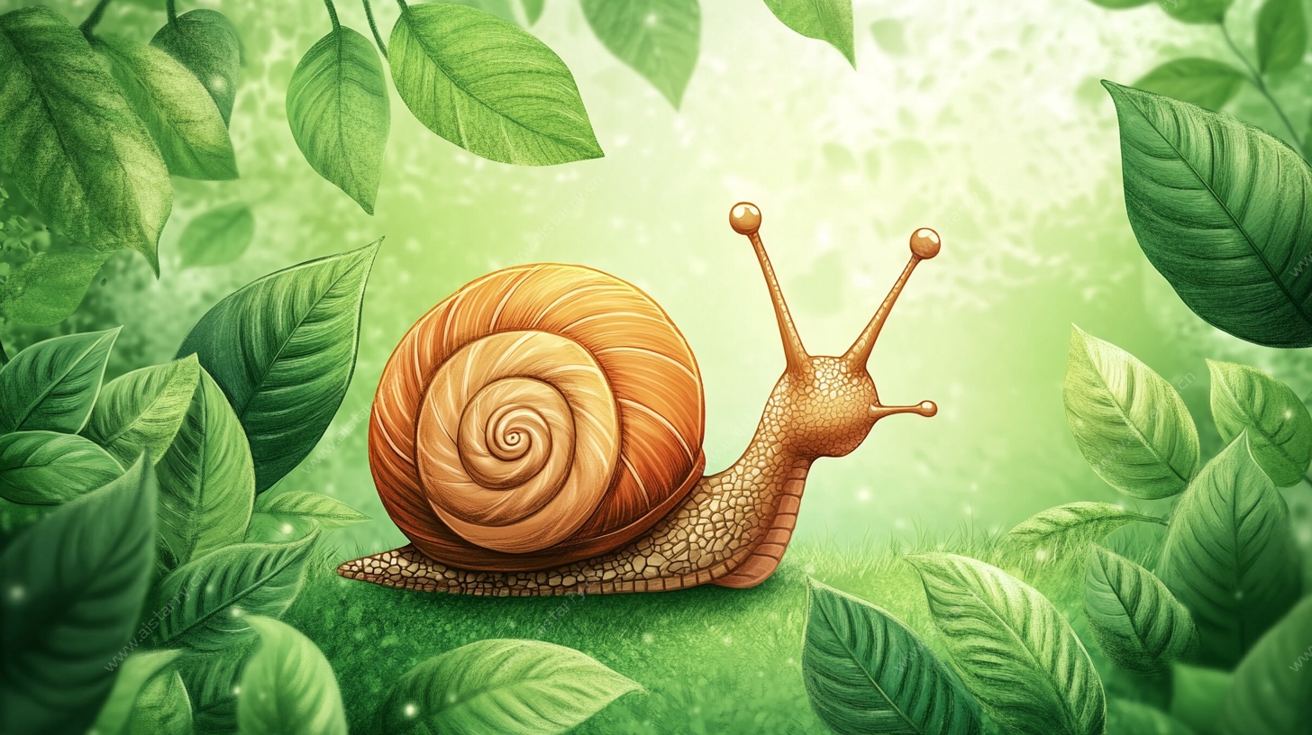 绿叶间的蜗牛插画