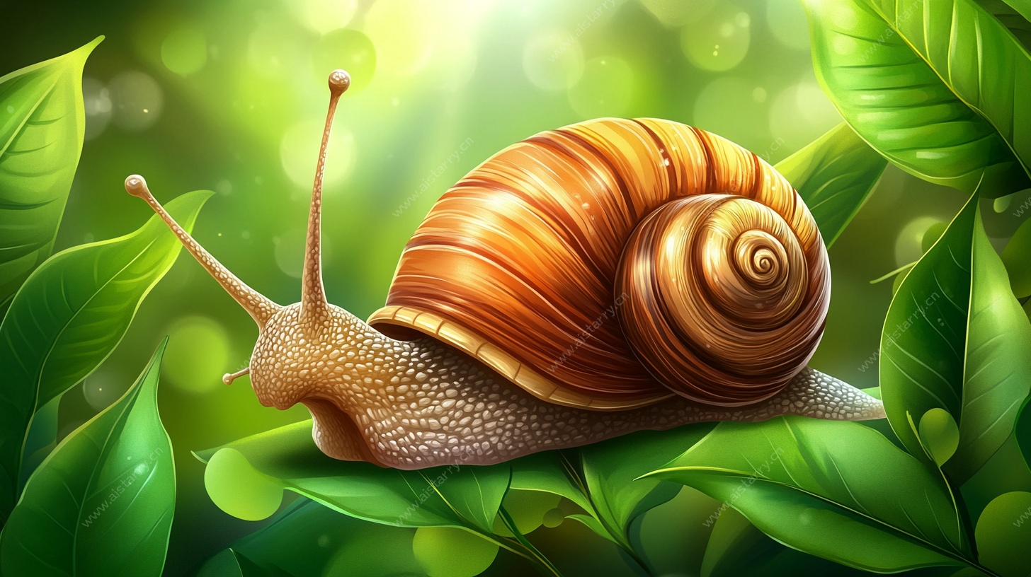 绿叶上的螺旋纹蜗牛