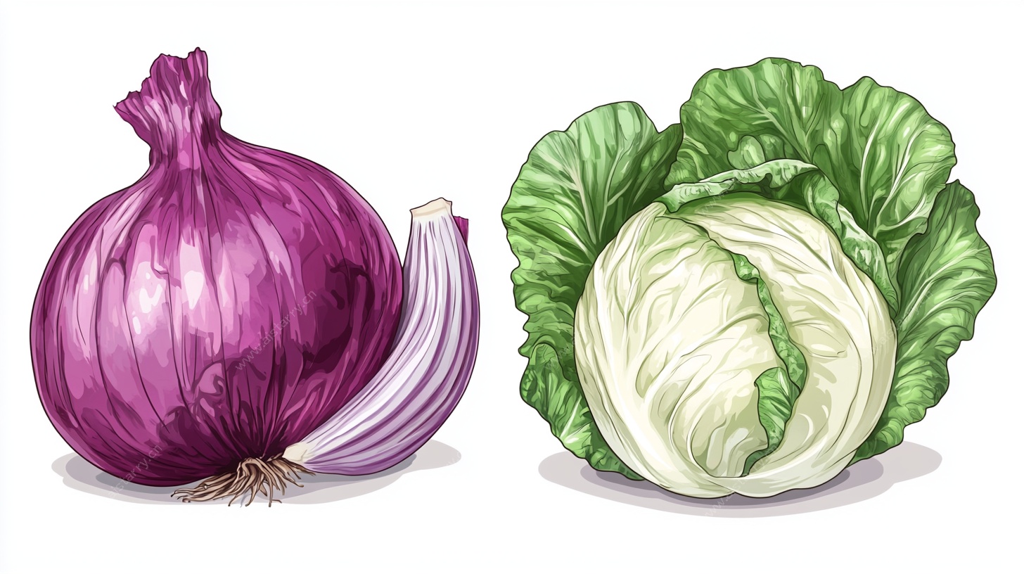 紫洋葱与卷心菜插画