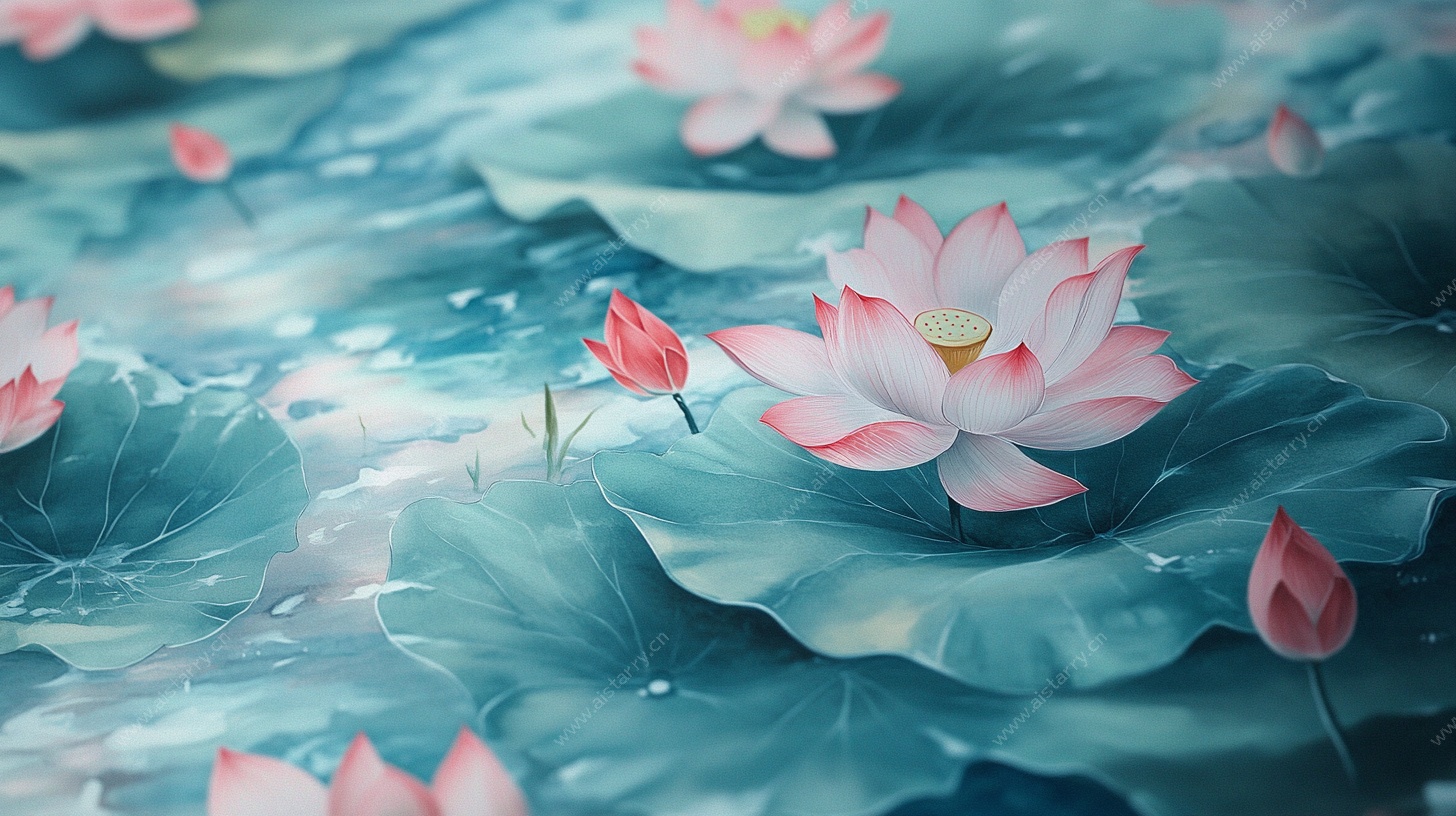 梦幻荷塘荷花绽放图景