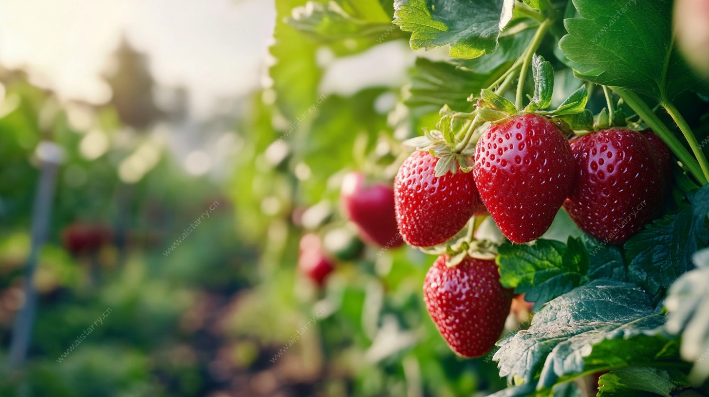 成熟草莓挂枝头