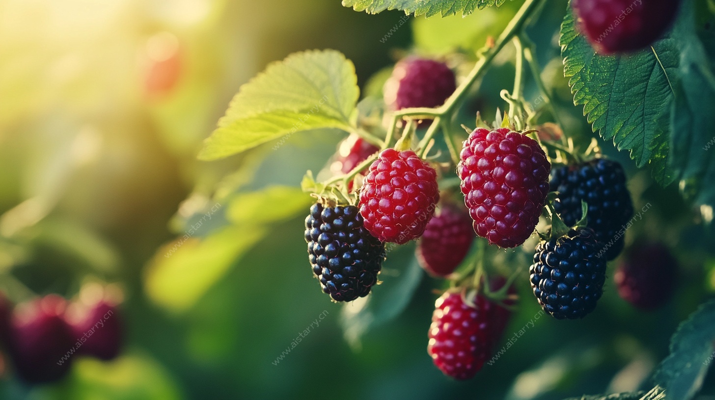 枝头饱满树莓 自然清新