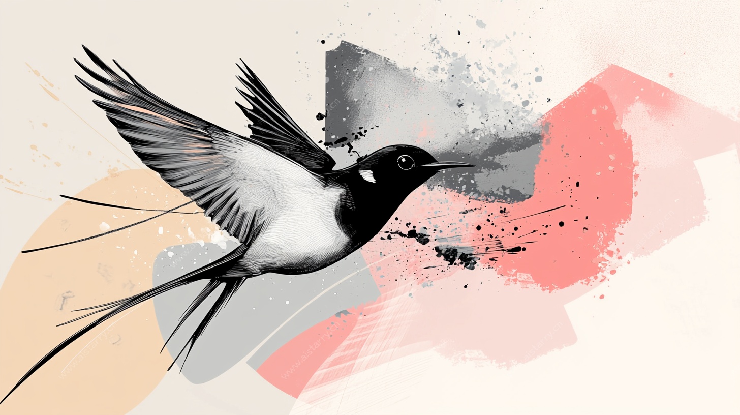 水墨风飞鸟插画