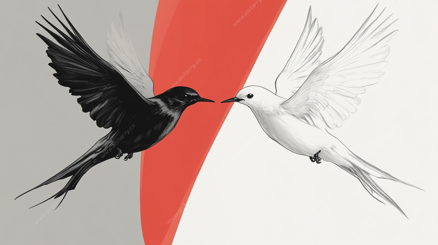 黑白双燕相向飞
