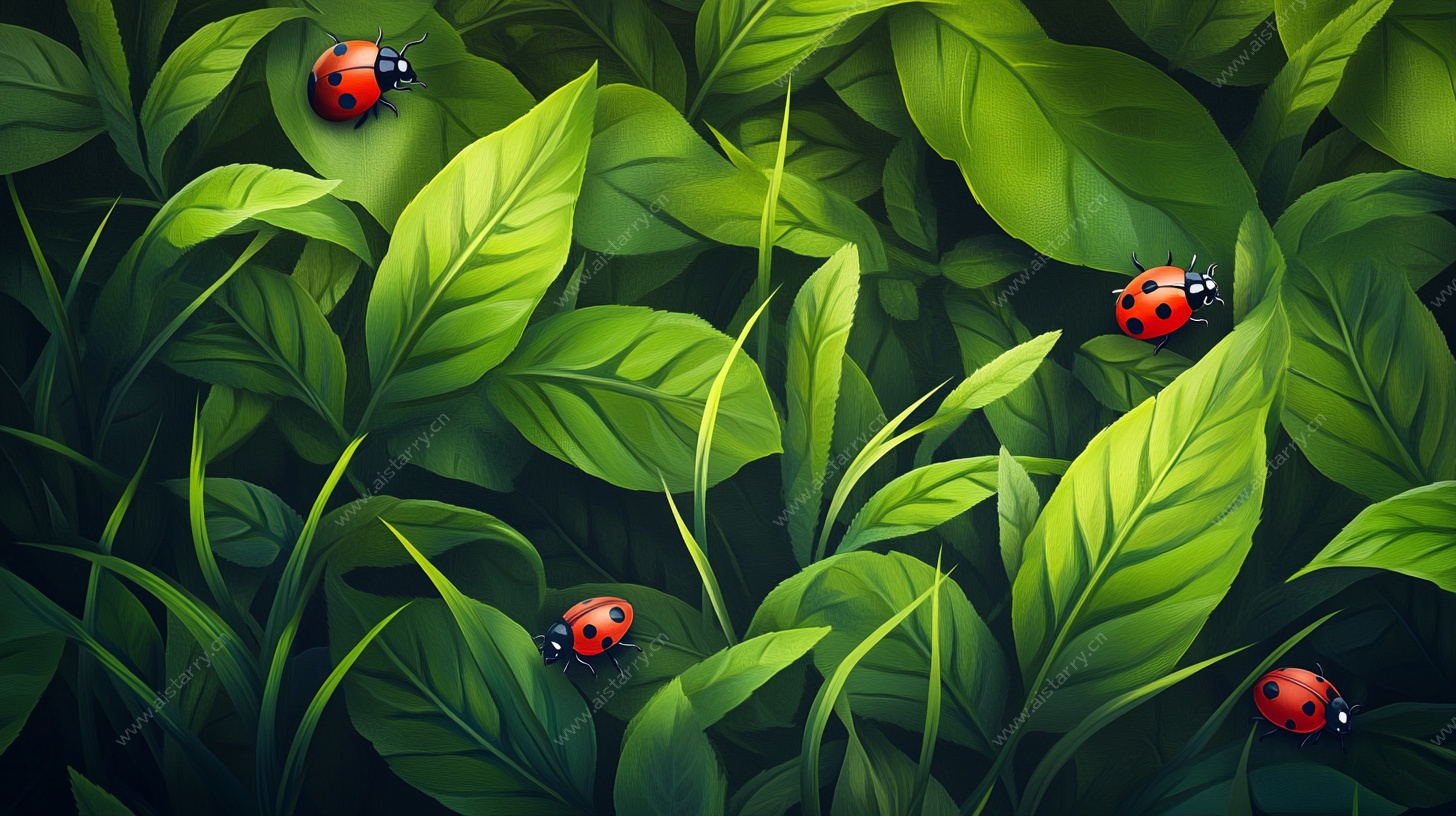 绿叶间的瓢虫世界