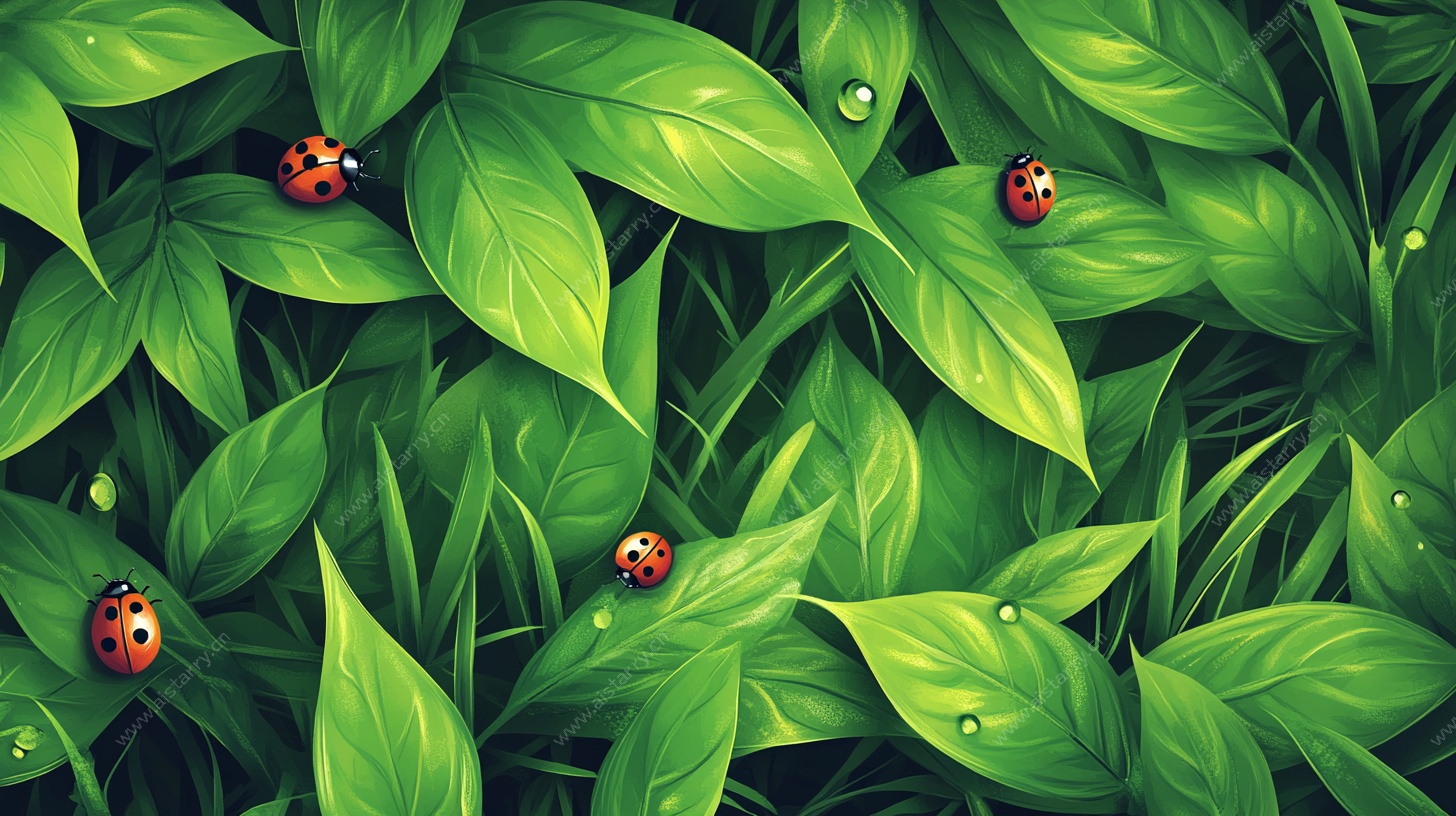 绿叶上的瓢虫生机画面