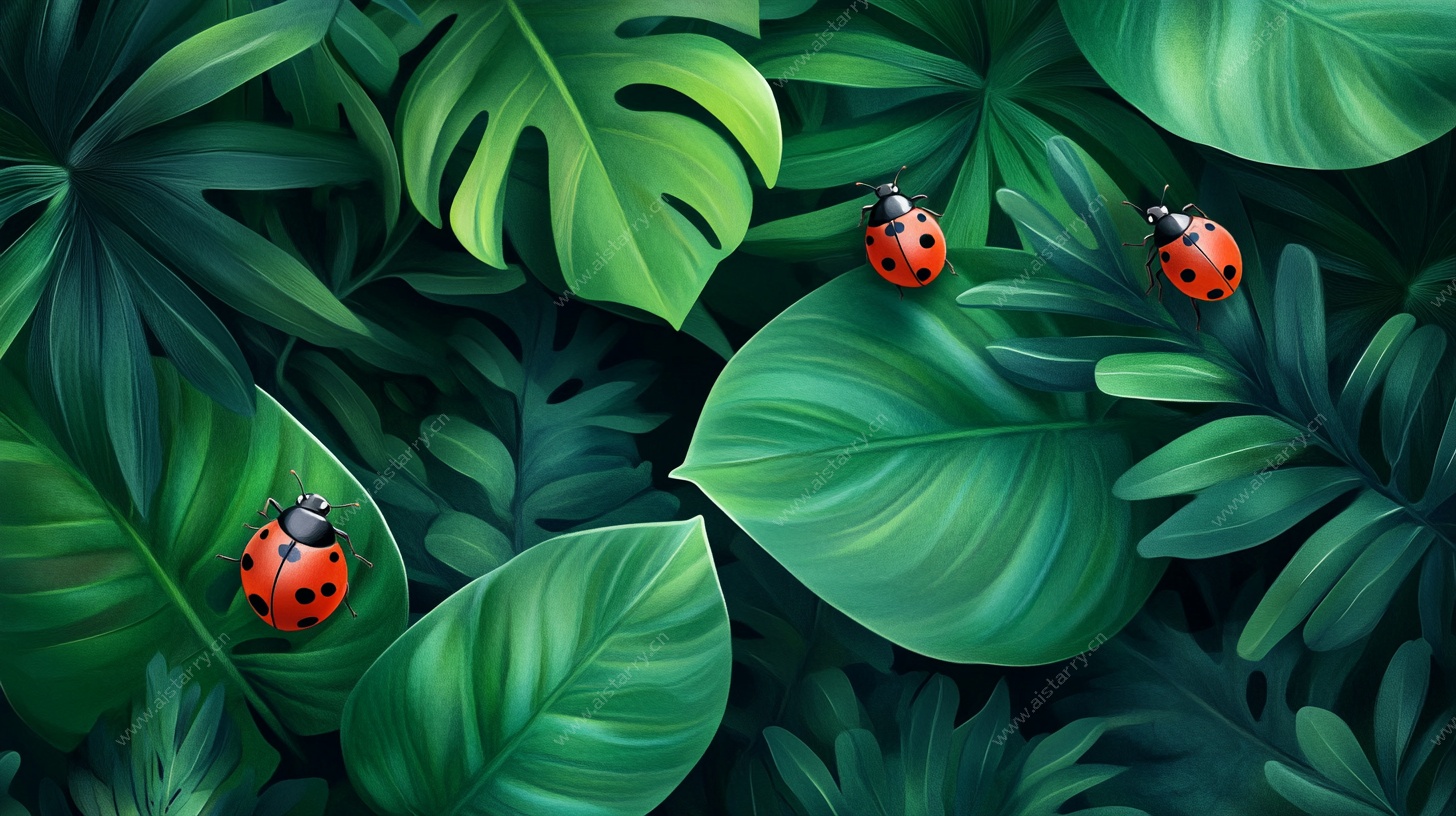 绿叶上的瓢虫插画