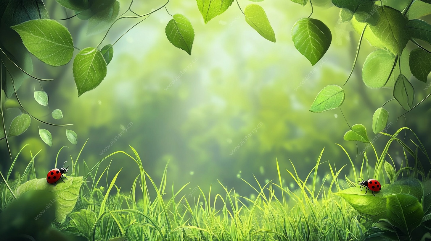 梦幻绿野中的瓢虫景致