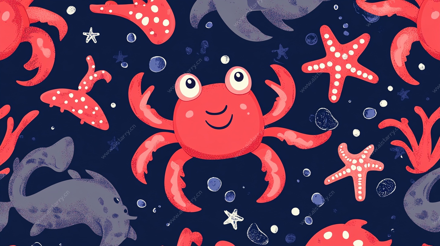可爱海底世界海洋生物图案