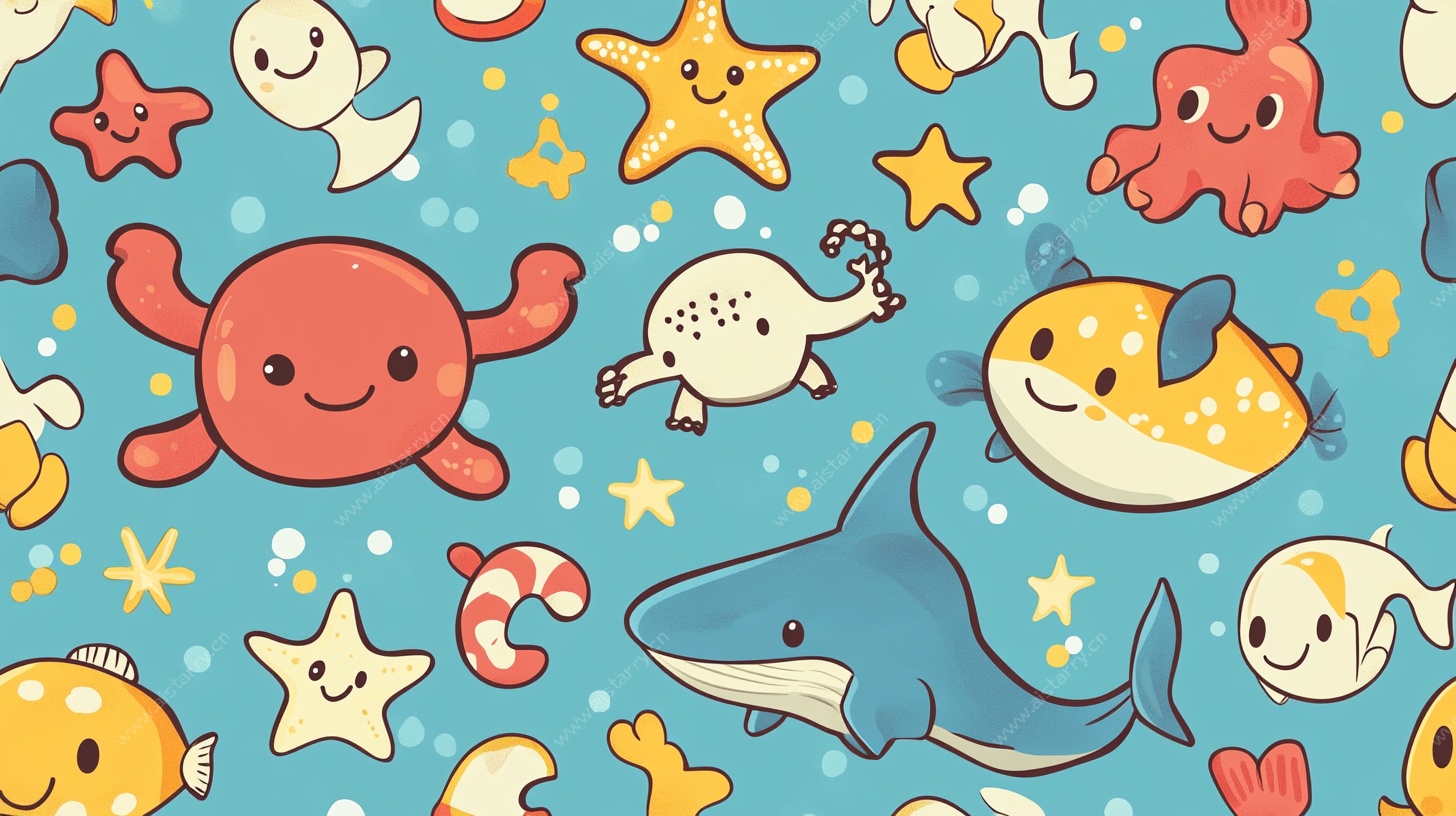 海洋动物卡通无缝图案