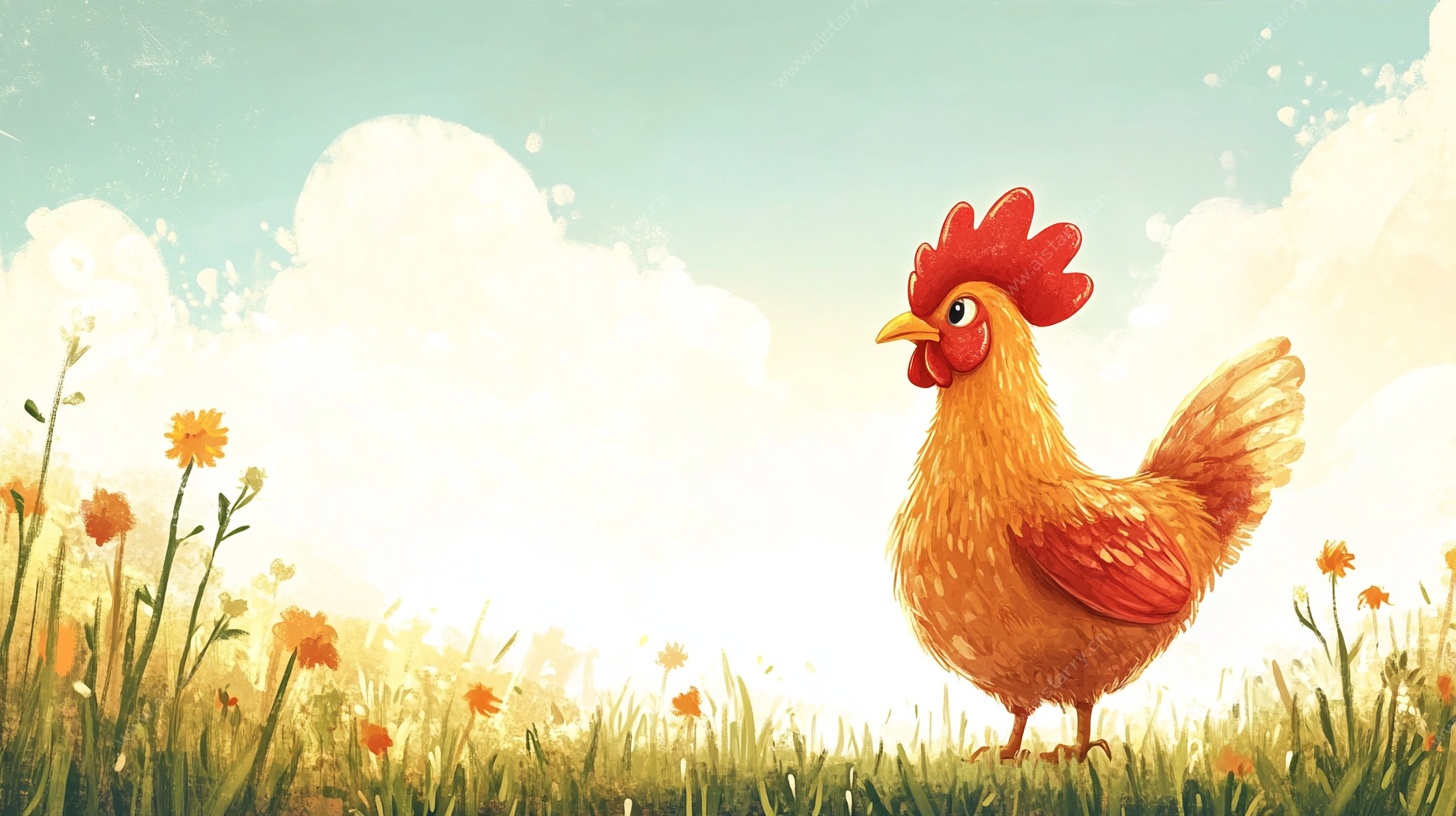 田野中的可爱小公鸡