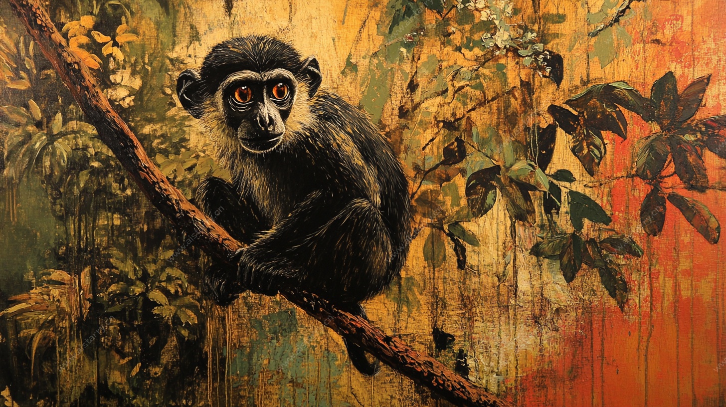 树枝上的猴子油画
