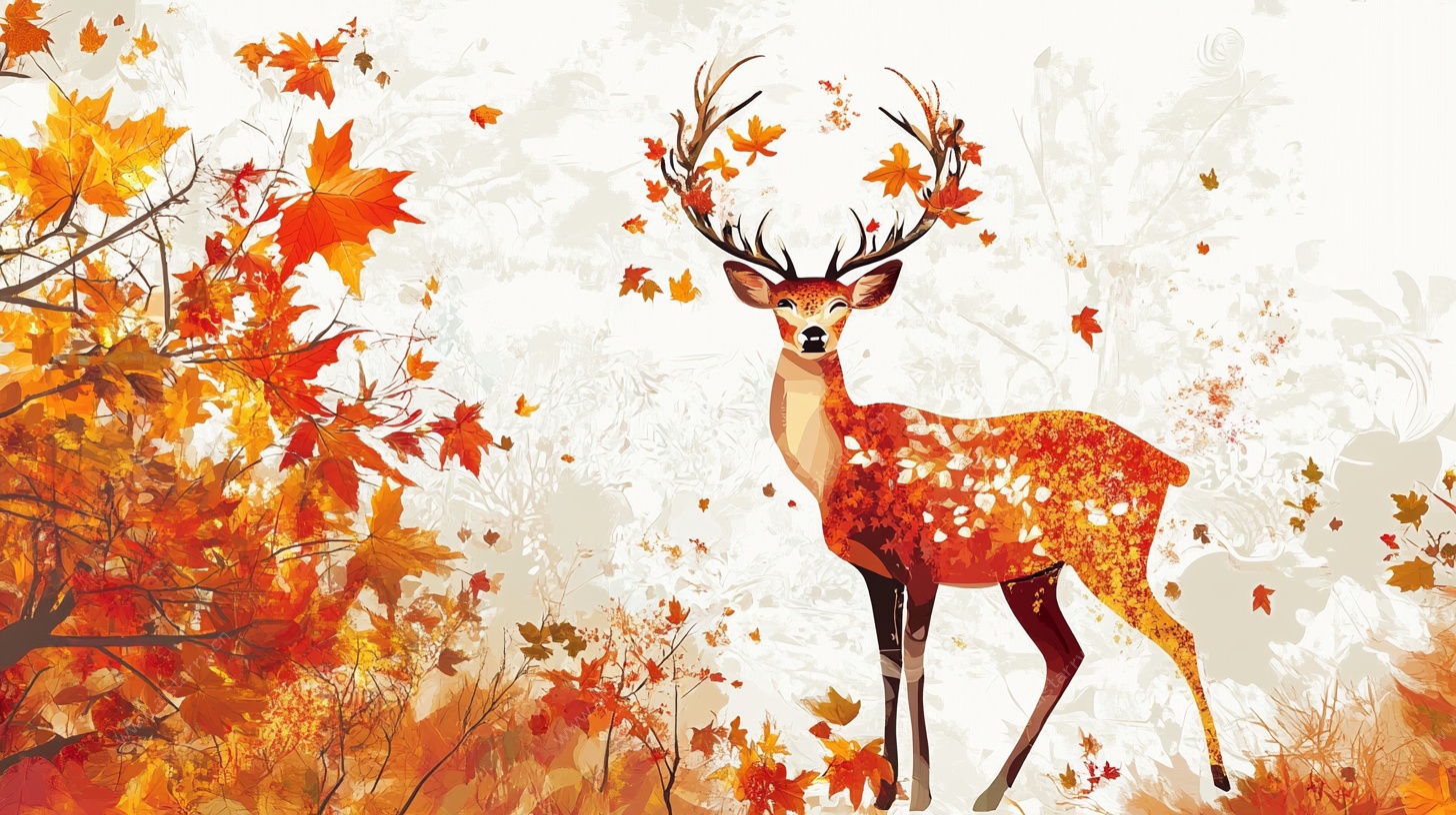 秋日梦幻鹿景图