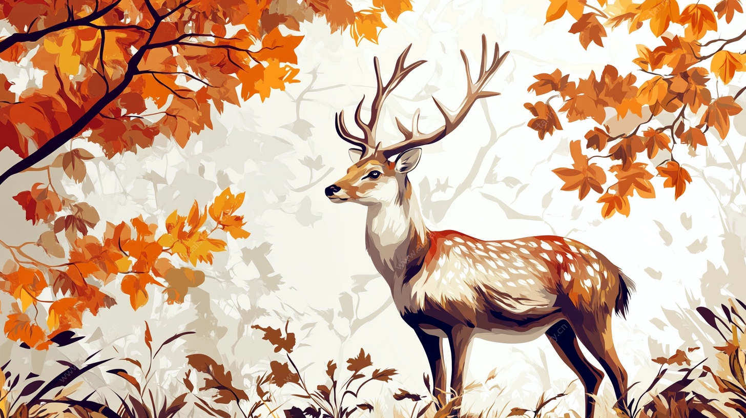 秋日林间的优雅梅花鹿