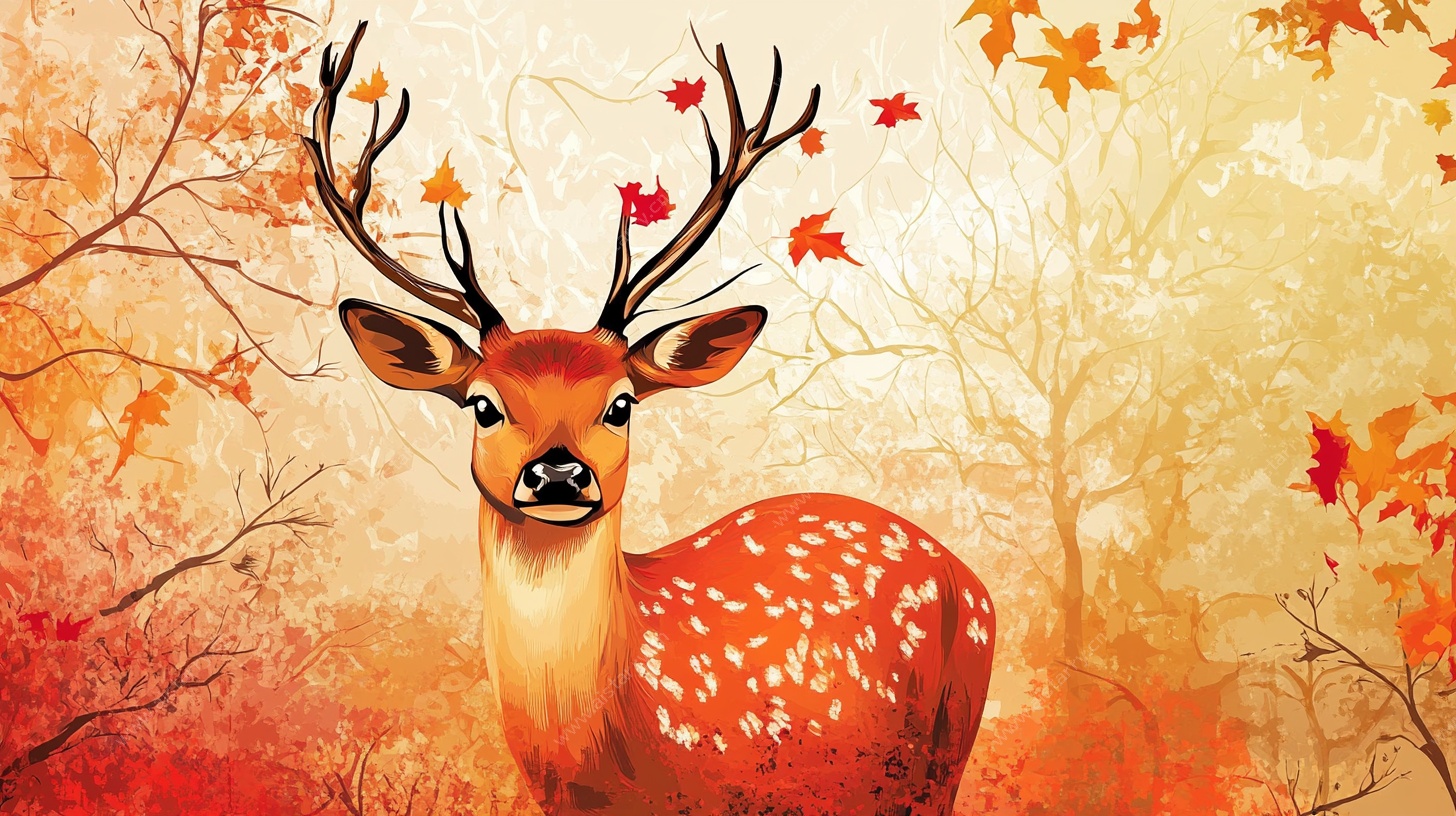 秋日森林中的斑点小鹿