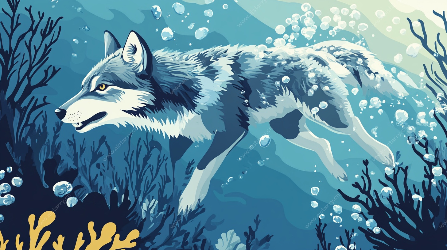 水下遨游的梦幻狼