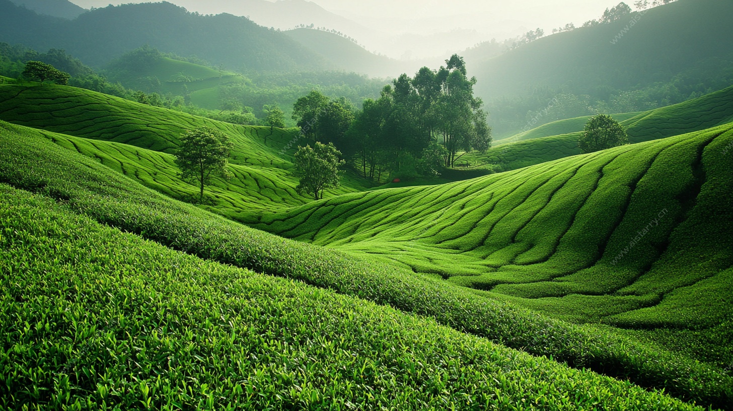 翠绿茶园晨光景