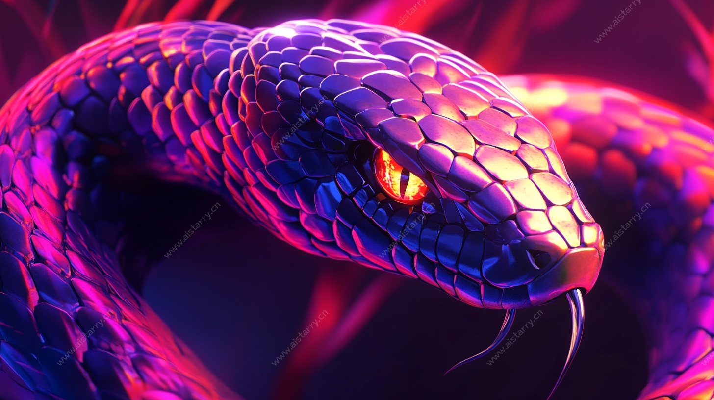 霓虹炫彩蛇头特写