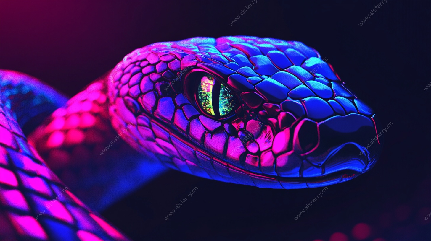 霓虹幻彩蛇头特写