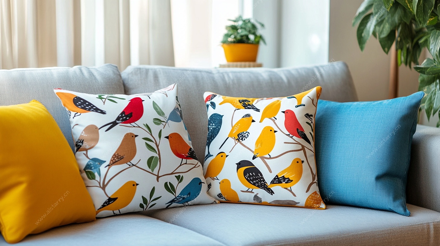 多彩花鸟图案沙发抱枕