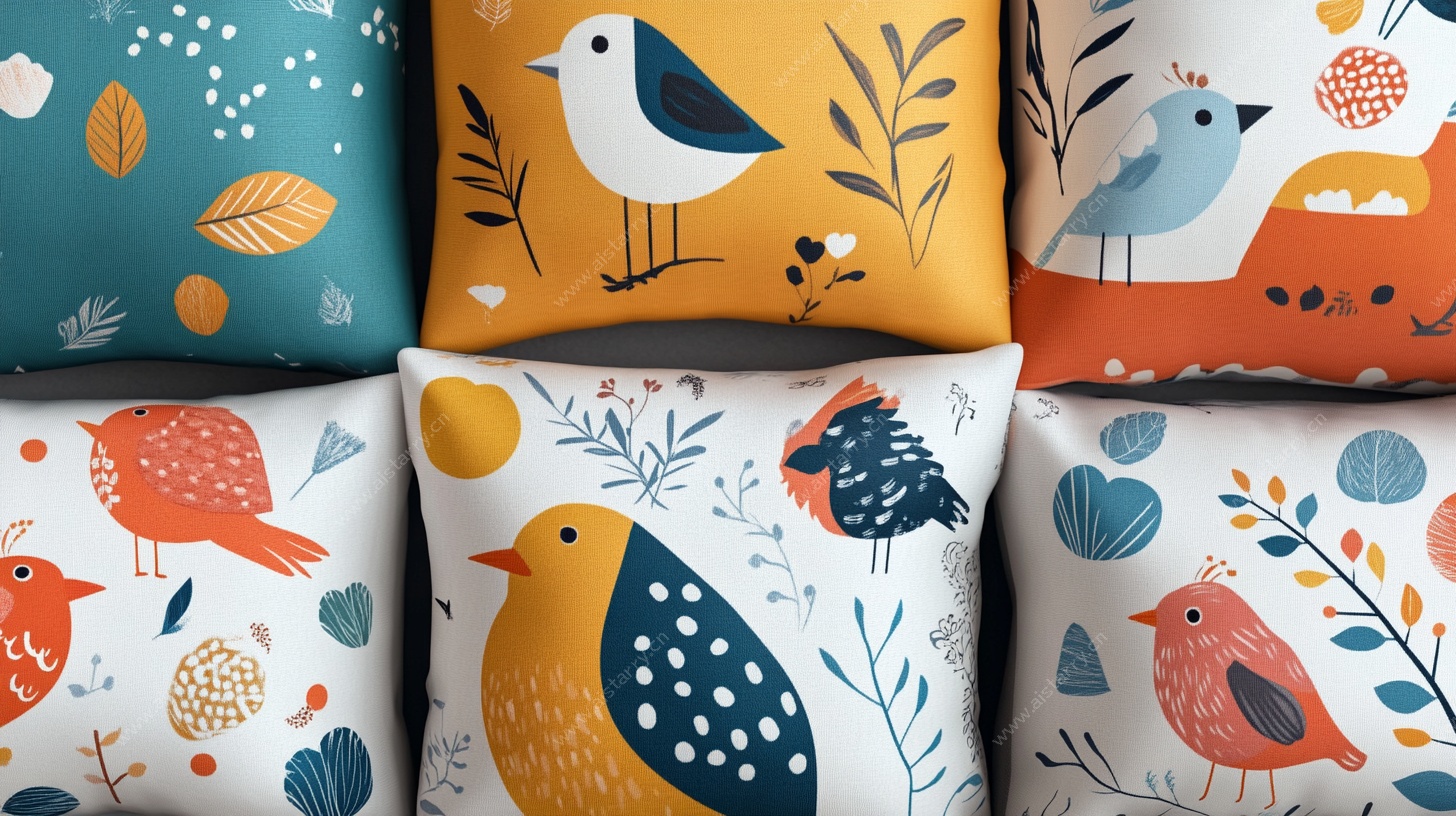 多彩花鸟图案抱枕