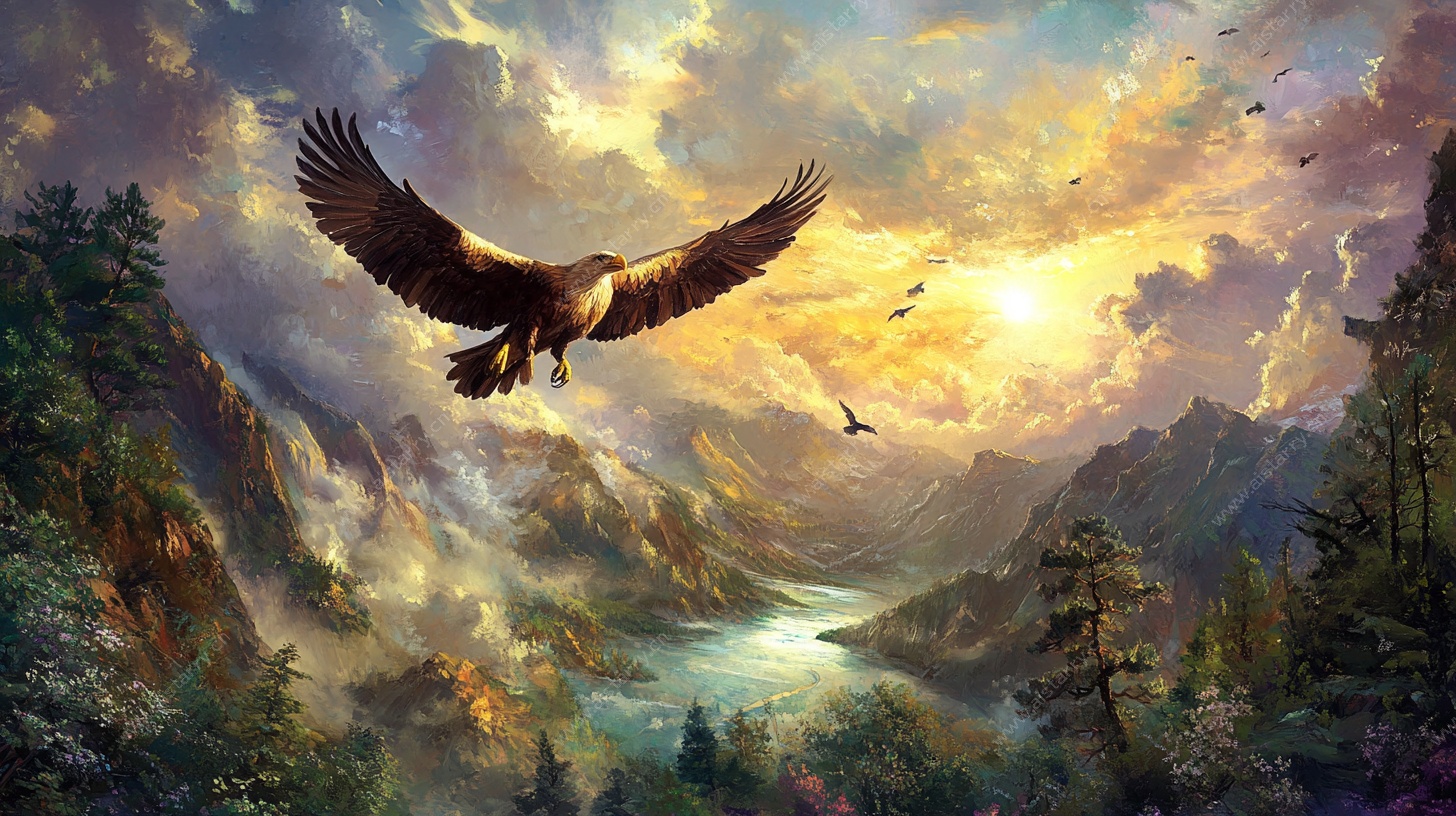 雄鹰翱翔于壮丽山川之间