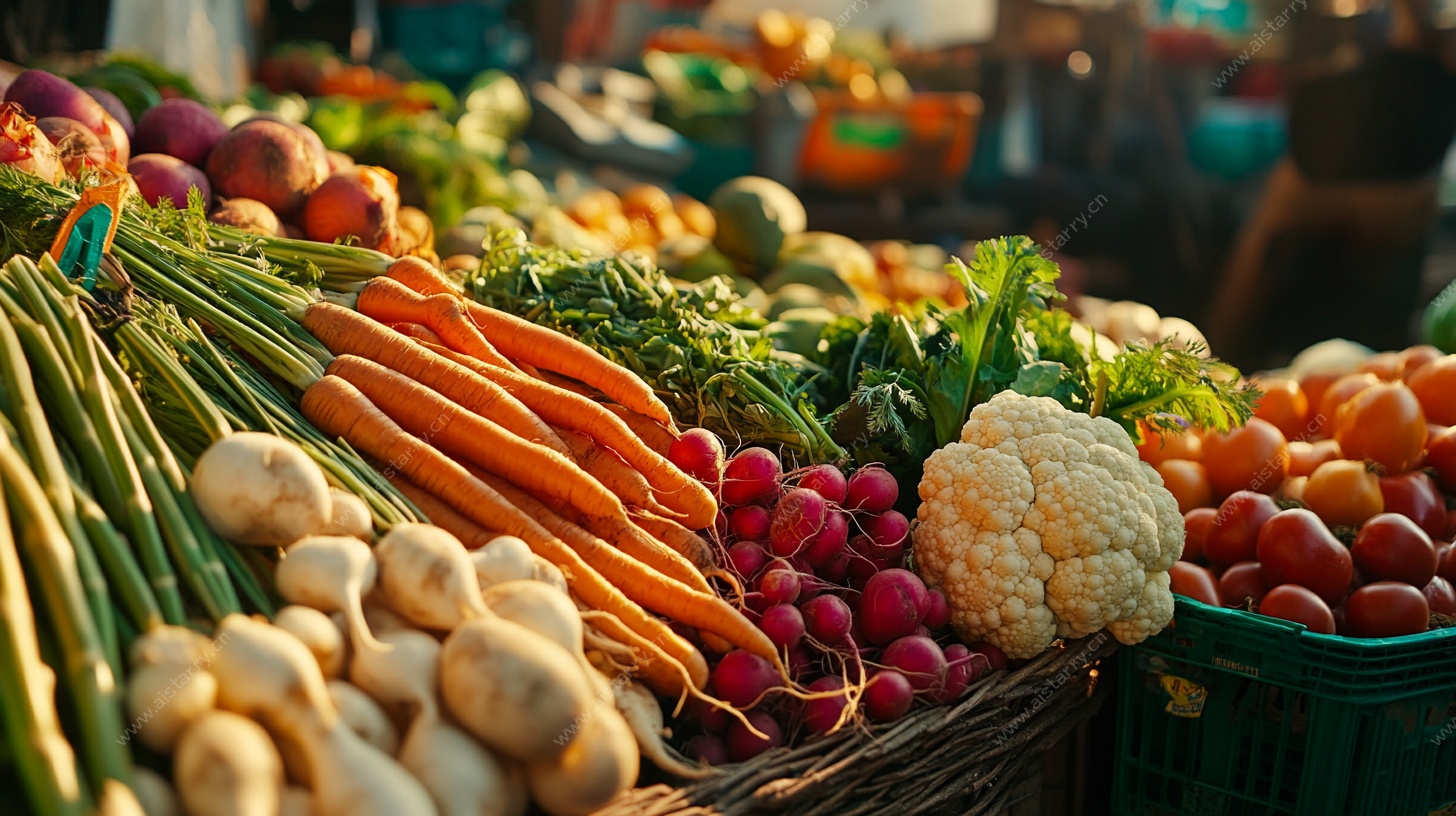 新鲜多样的农贸市场蔬菜