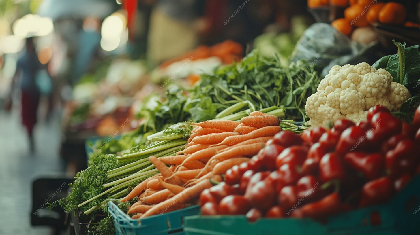 热闹菜市场的新鲜蔬菜