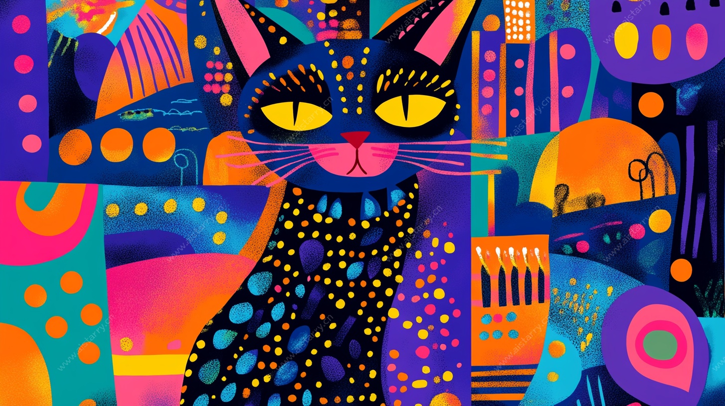 奇幻多彩猫咪插画