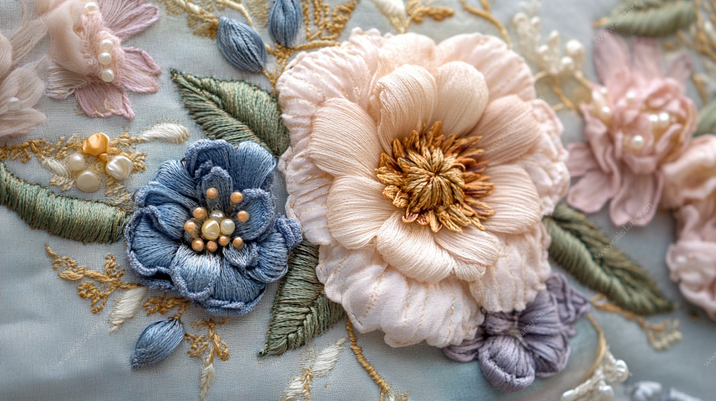 精美刺绣花卉图案展示