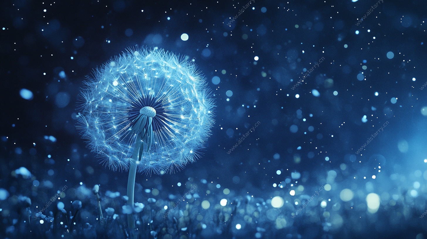 梦幻蓝色蒲公英夜景