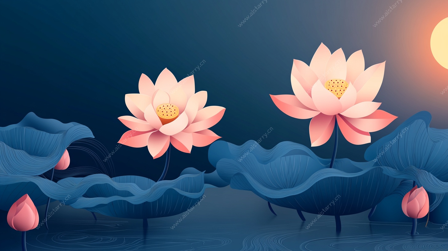 月夜下的梦幻荷花景致