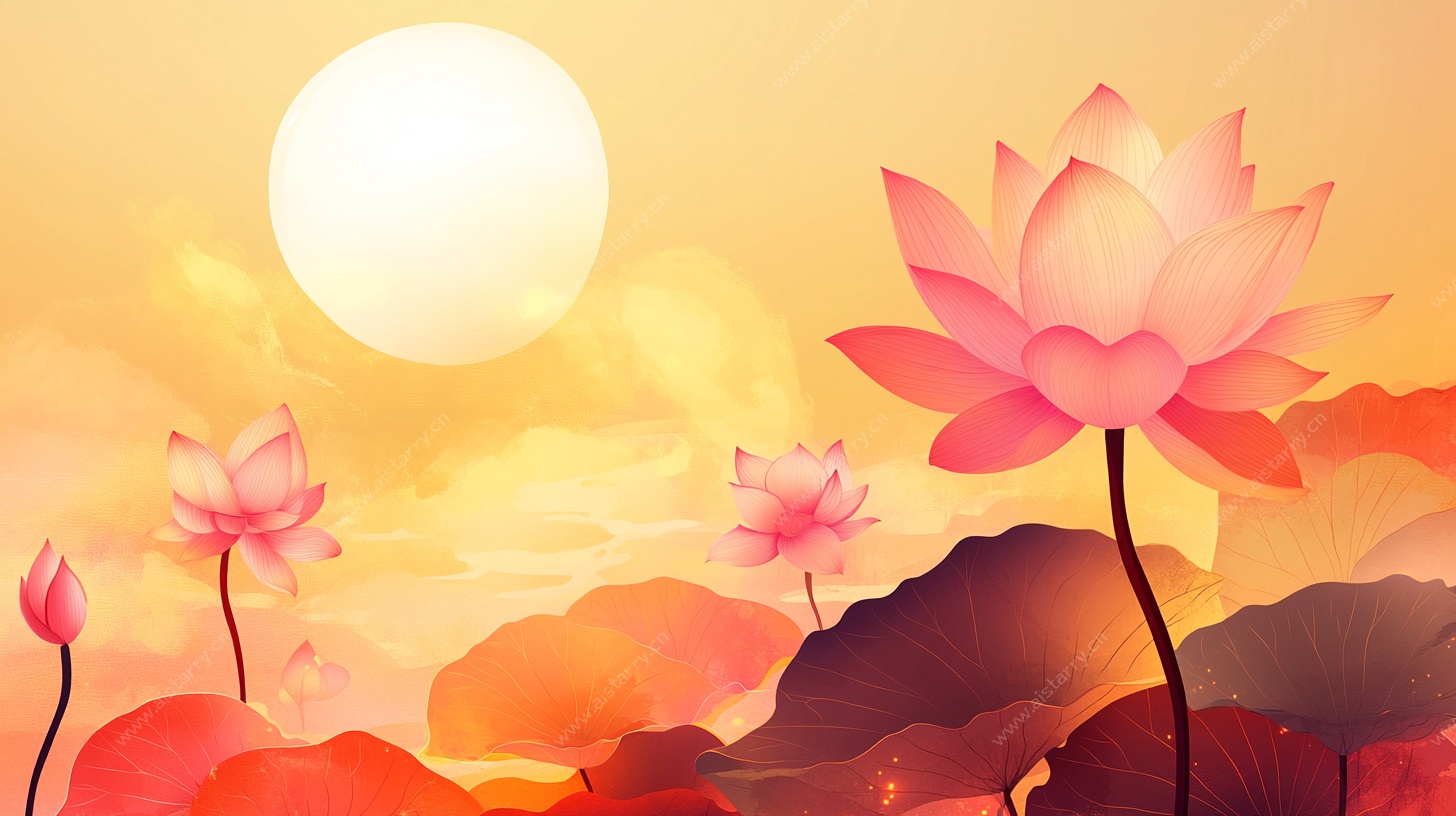 夕阳下的绽放荷花