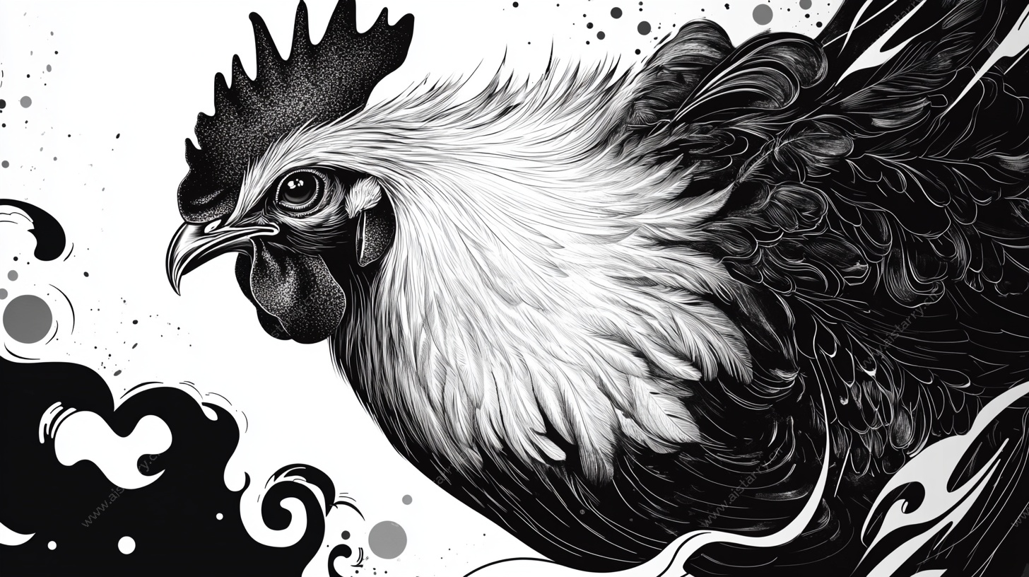 黑白风公鸡插画