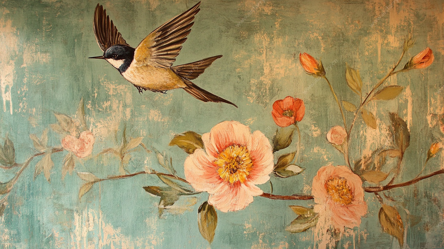 花鸟复古风插画