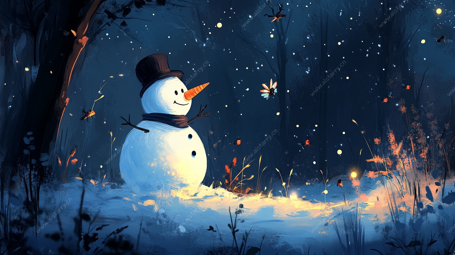 雪夜中的梦幻雪人
