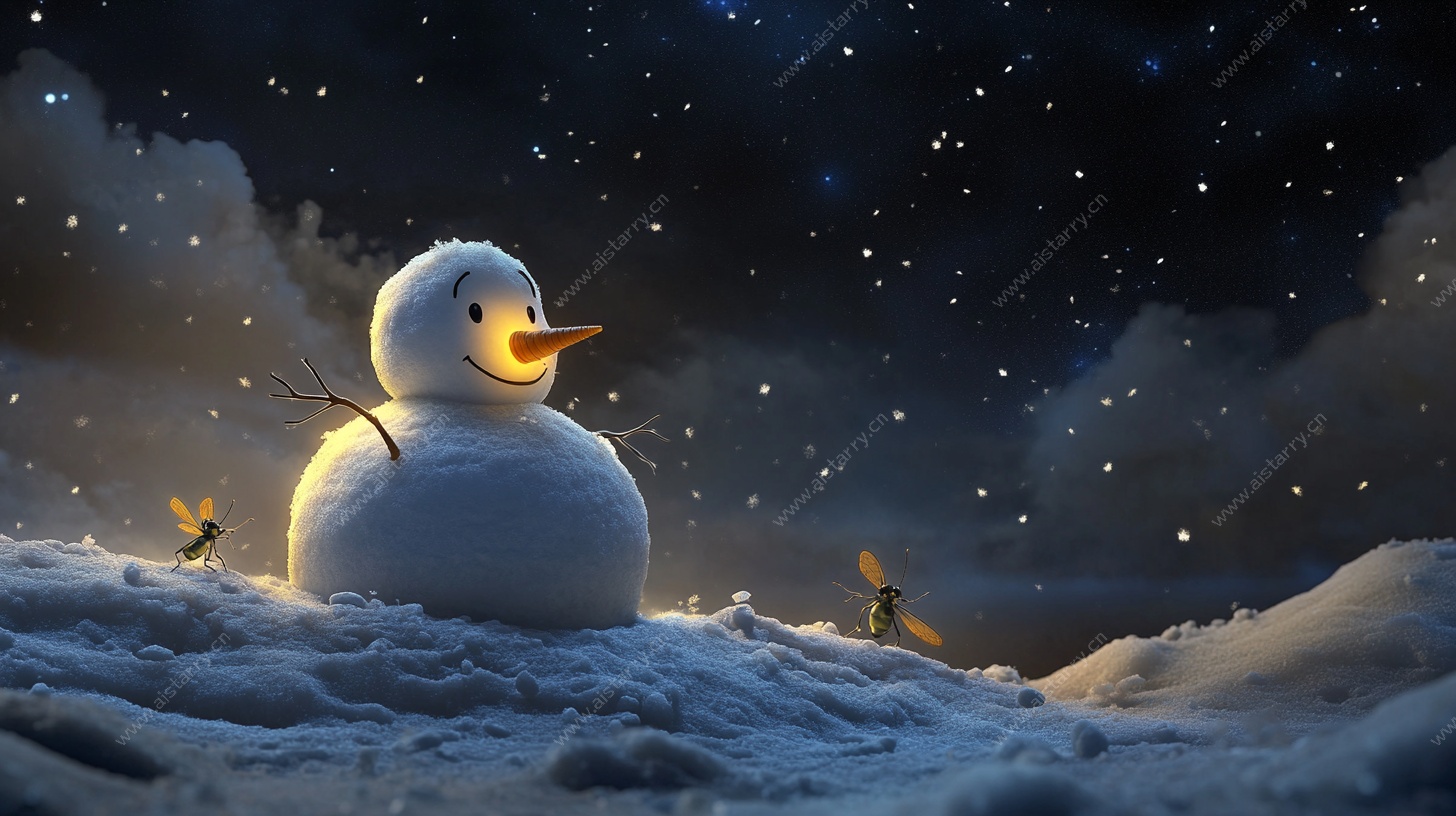 雪夜中的可爱雪人