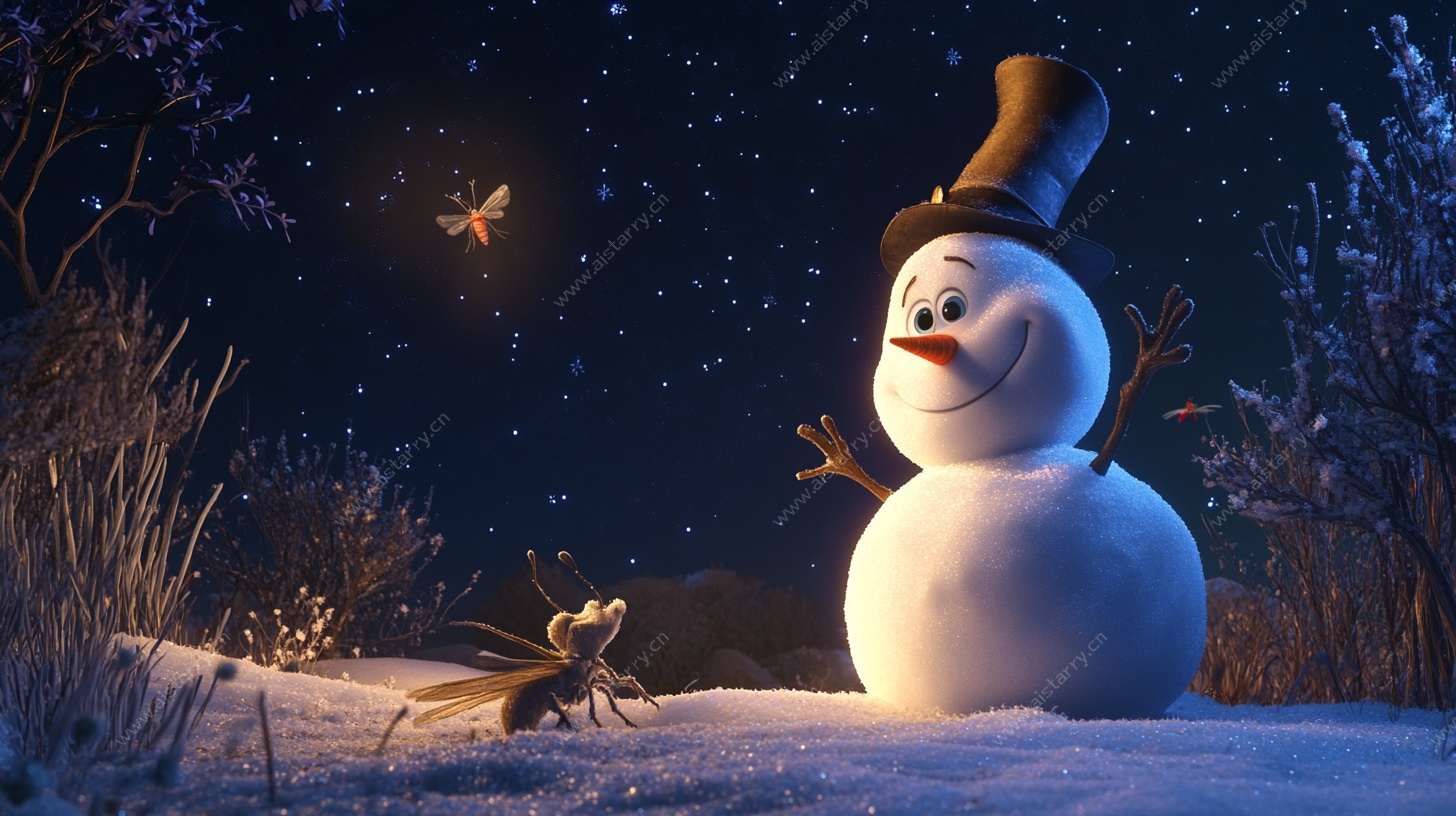 雪夜中的欢乐雪人