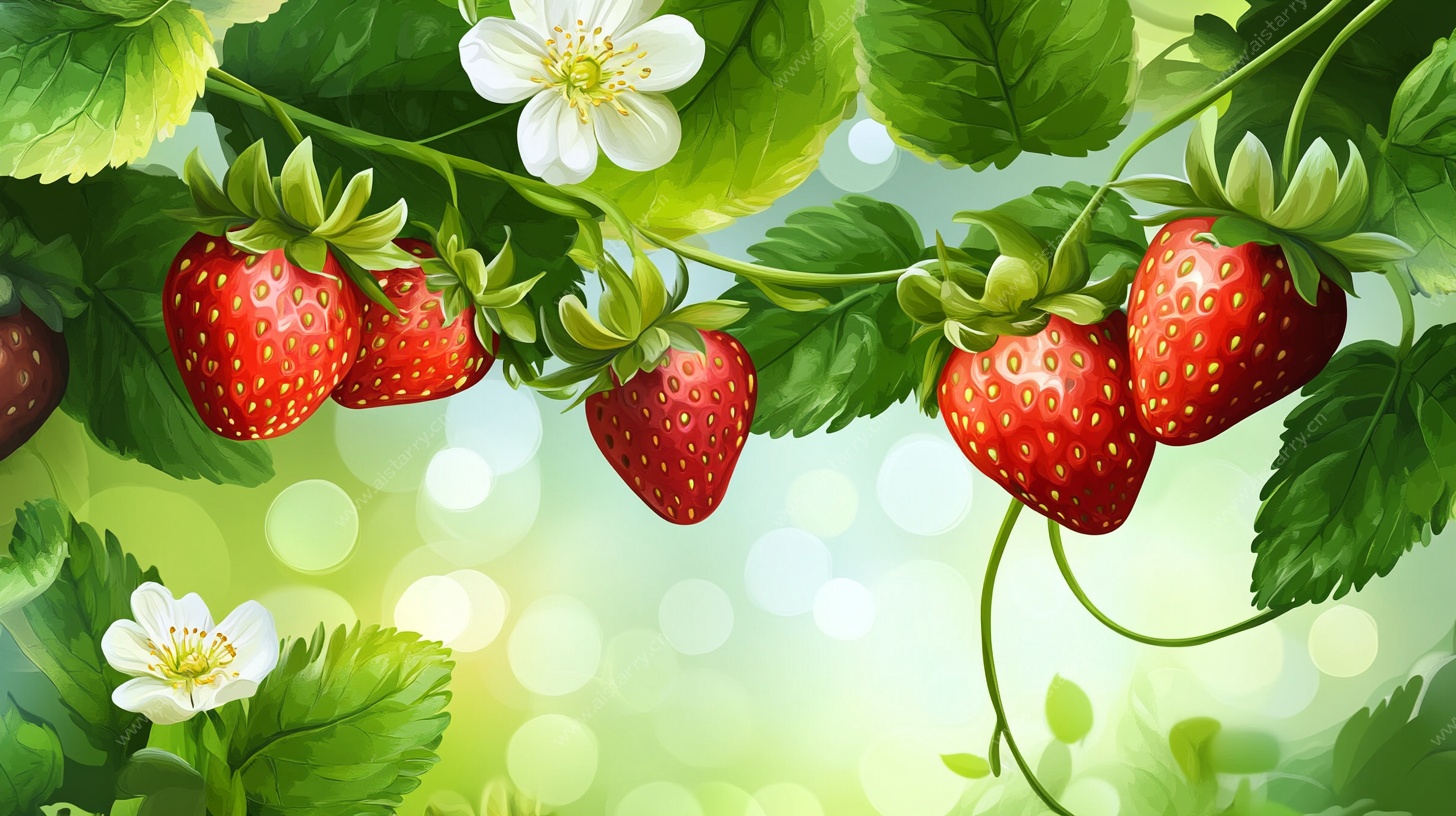 草莓藤蔓图 清新自然风