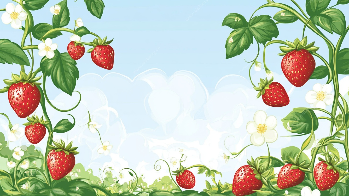 草莓田园风景插画