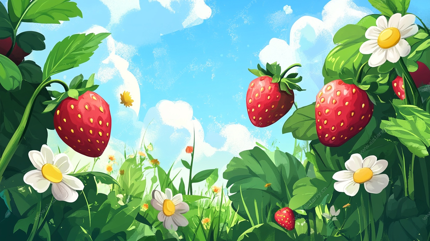 夏日草莓园插画风景