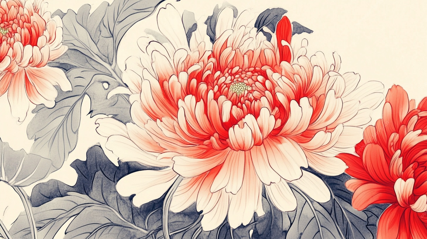 中式工笔风盛开的绚丽牡丹