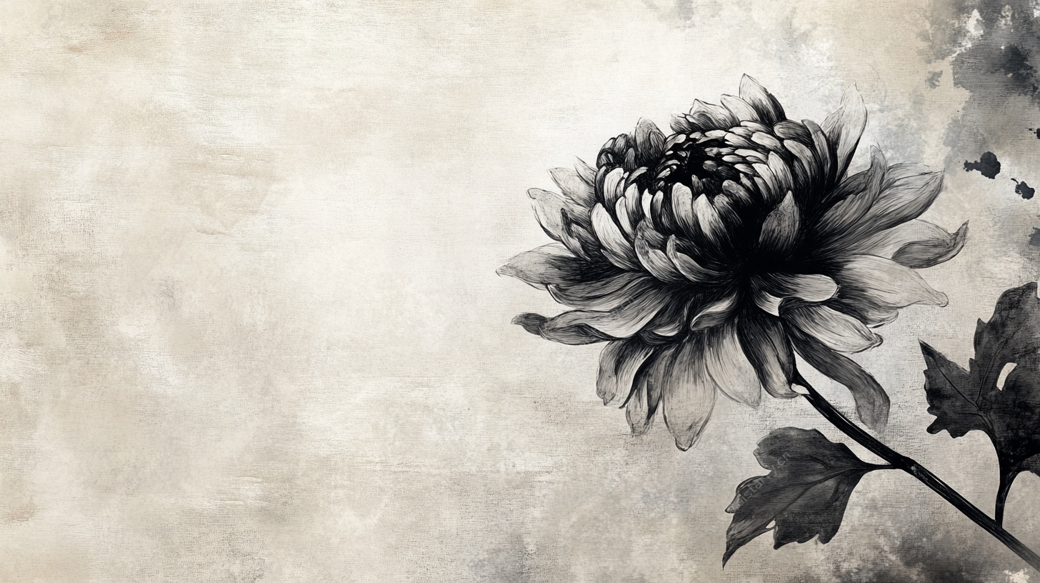水墨风格单枝菊花图