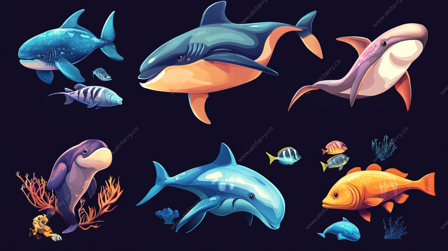 海洋鱼类卡通插画集合