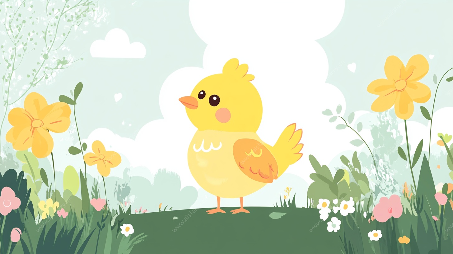 可爱小鸡在花丛中