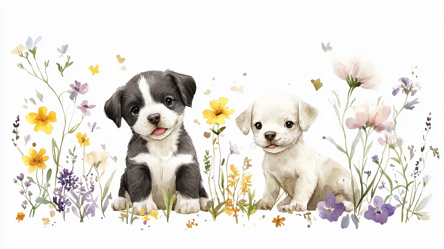 花丛中的可爱小狗