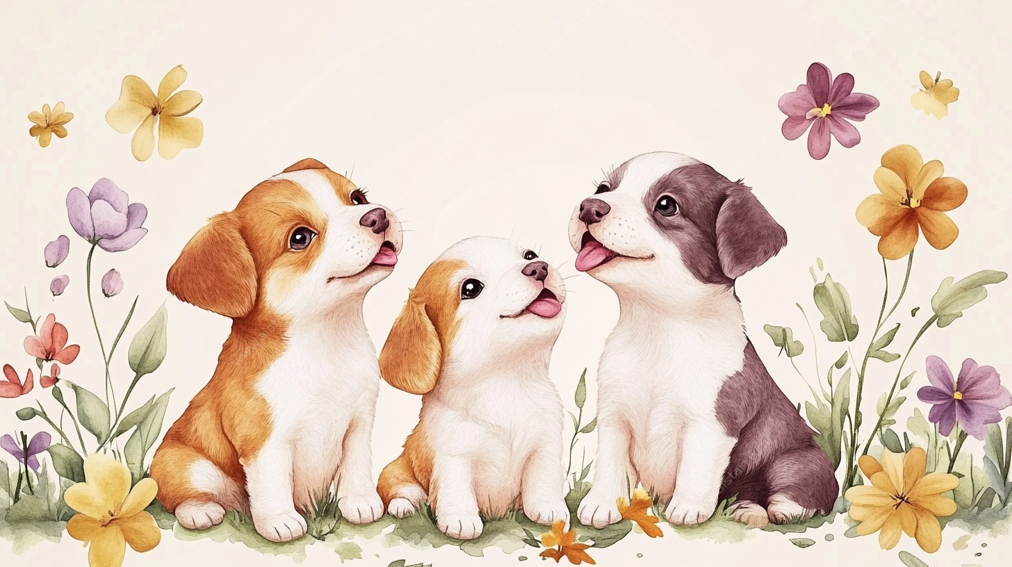 花丛中的可爱小狗